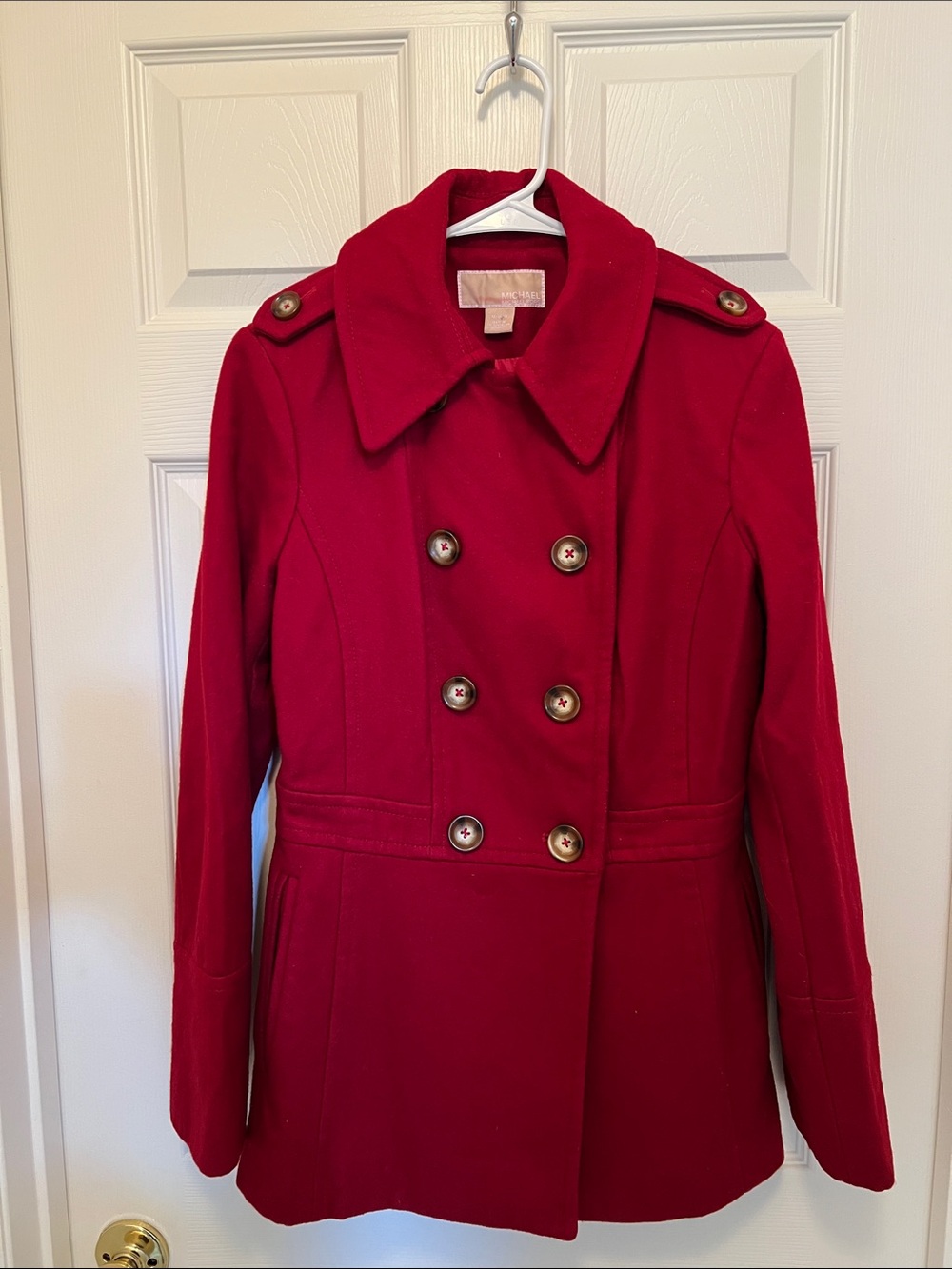 Michael Kors Wool Blend Red Double-Breasted Women's Pea Coat